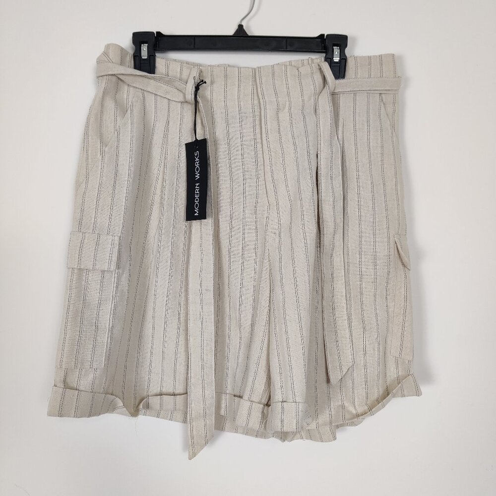 NEW Modern Works Women's Cargo Shorts Size L Striped Beige Resortwear Summer